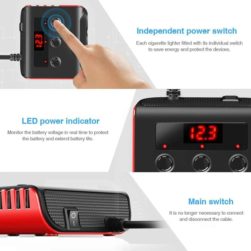 Car Cigarette Lighter Socket In-car Cable Splitter 4 Ports USB Interface Auto Cigarette Lighter Socket Car Plug Adapter
