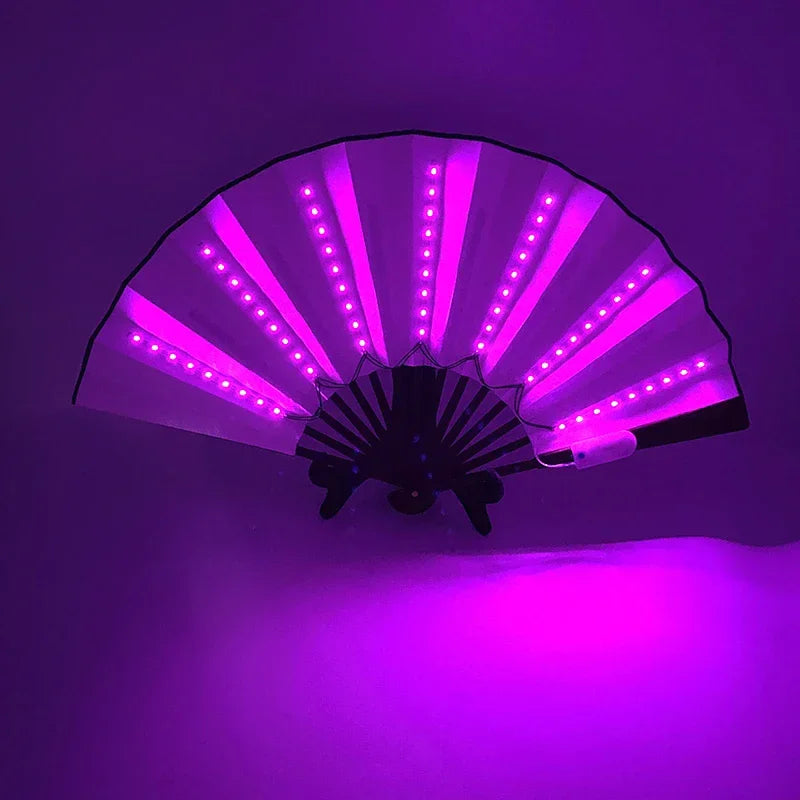 LED Light-Up Foldable Hand Fan – Glowing Neon Bamboo Fan for Dance, Concerts, & Performance Props