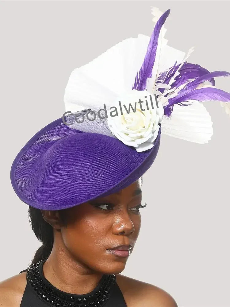 Navy Mesh Fascinator Wedding Women Hat Ladies Royal Ascot Headpiece For Festival Party Pillbox Cap Flower Headwear Church Event