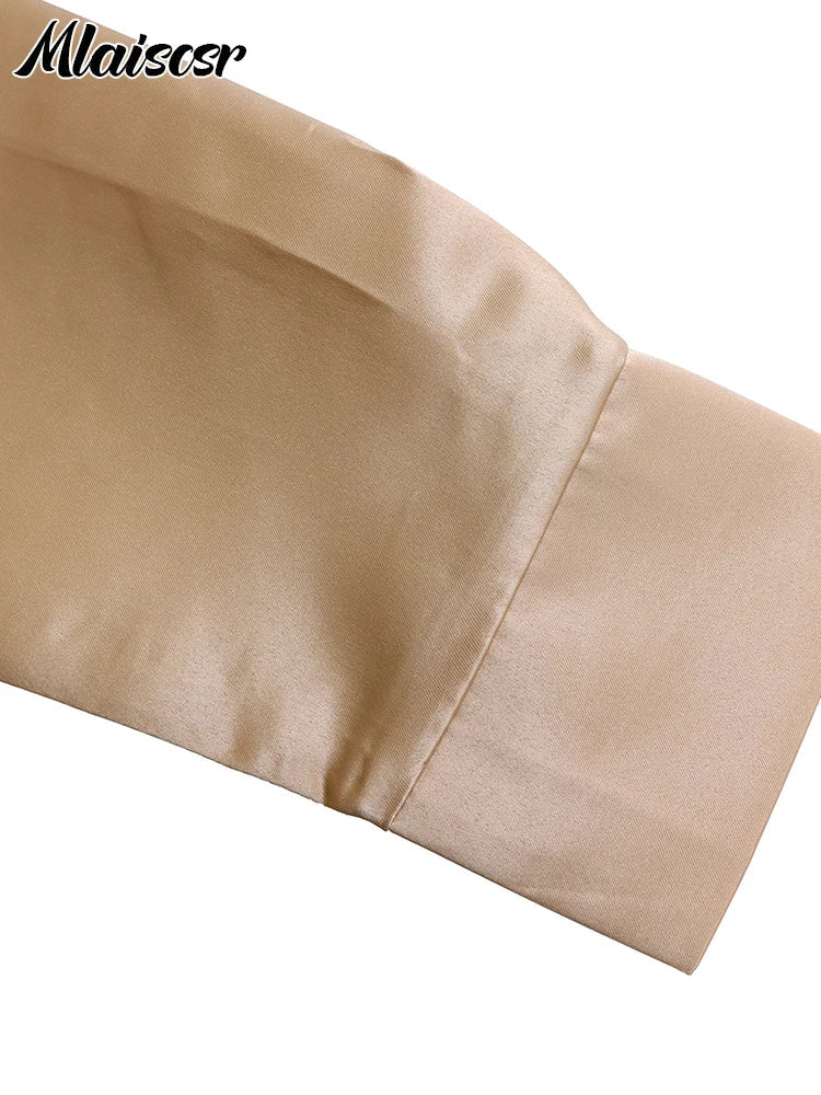 Mlaiscsr Lapel Button A Lint Khaki Mid Dress Women Elegant Office Long Sleeve Bandage Pocket Pleated Birthday Commuter Vestidos