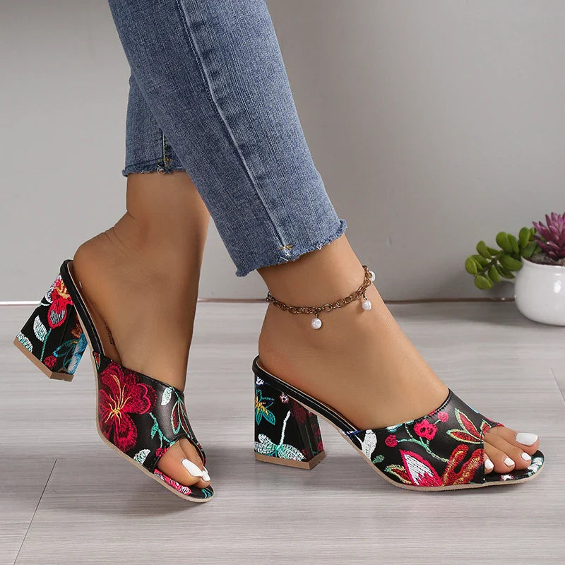 High Heels Women Slippers Chunky Fashion Sandals Designer New Shoes Slingback Flip Flops Dress Pumps Femme Slides