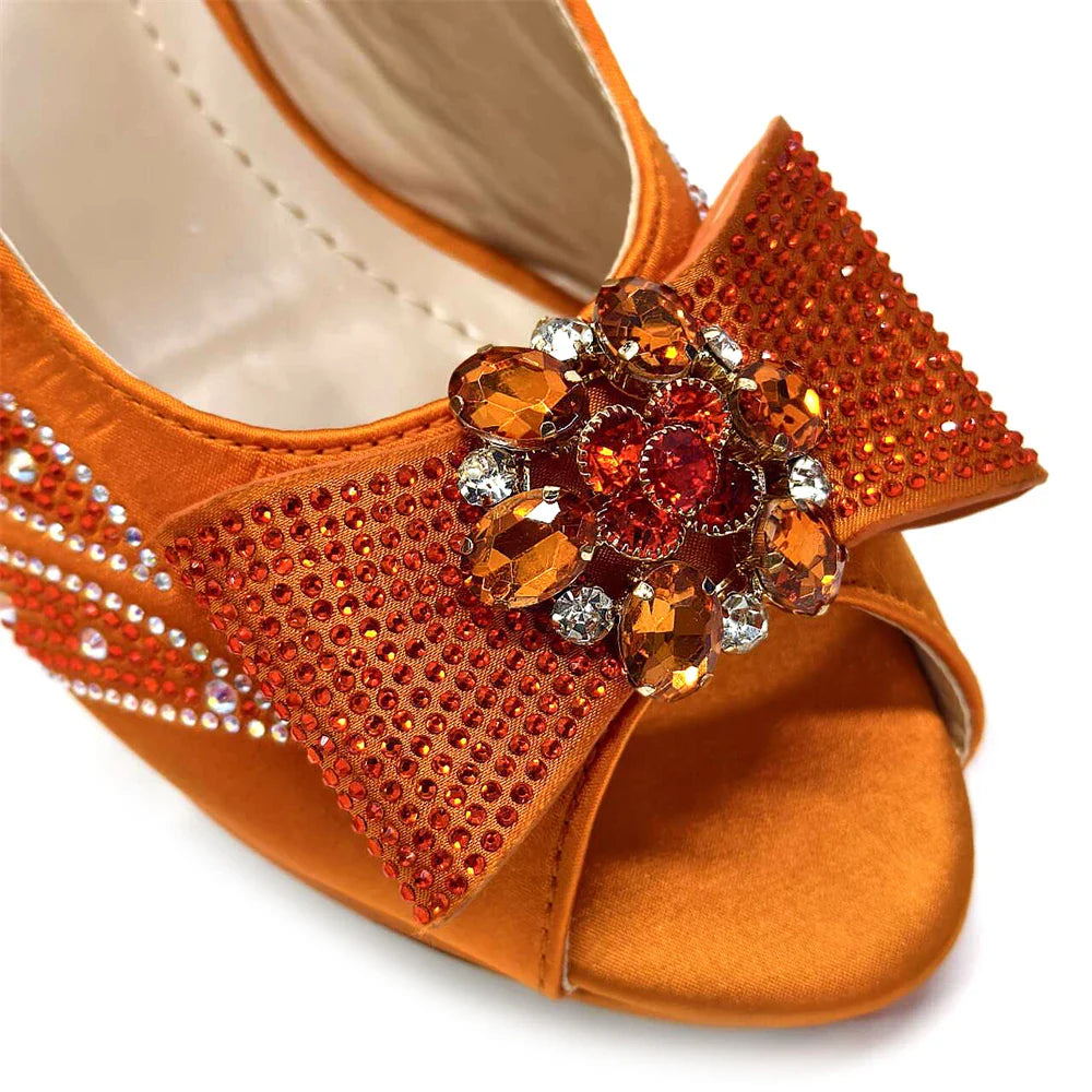 Venus Chan-Italian Shoes and Bags Matching Set for Women Bow Rhinestones Peep Toe High Heels Purple Color Nigerian Party 2024