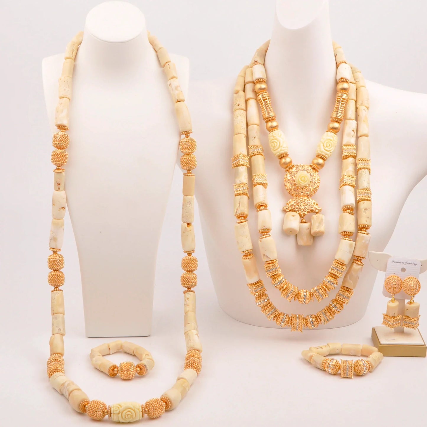 Natural coral beads orange necklace set for stylish Nigerian wedding couple African jewelry