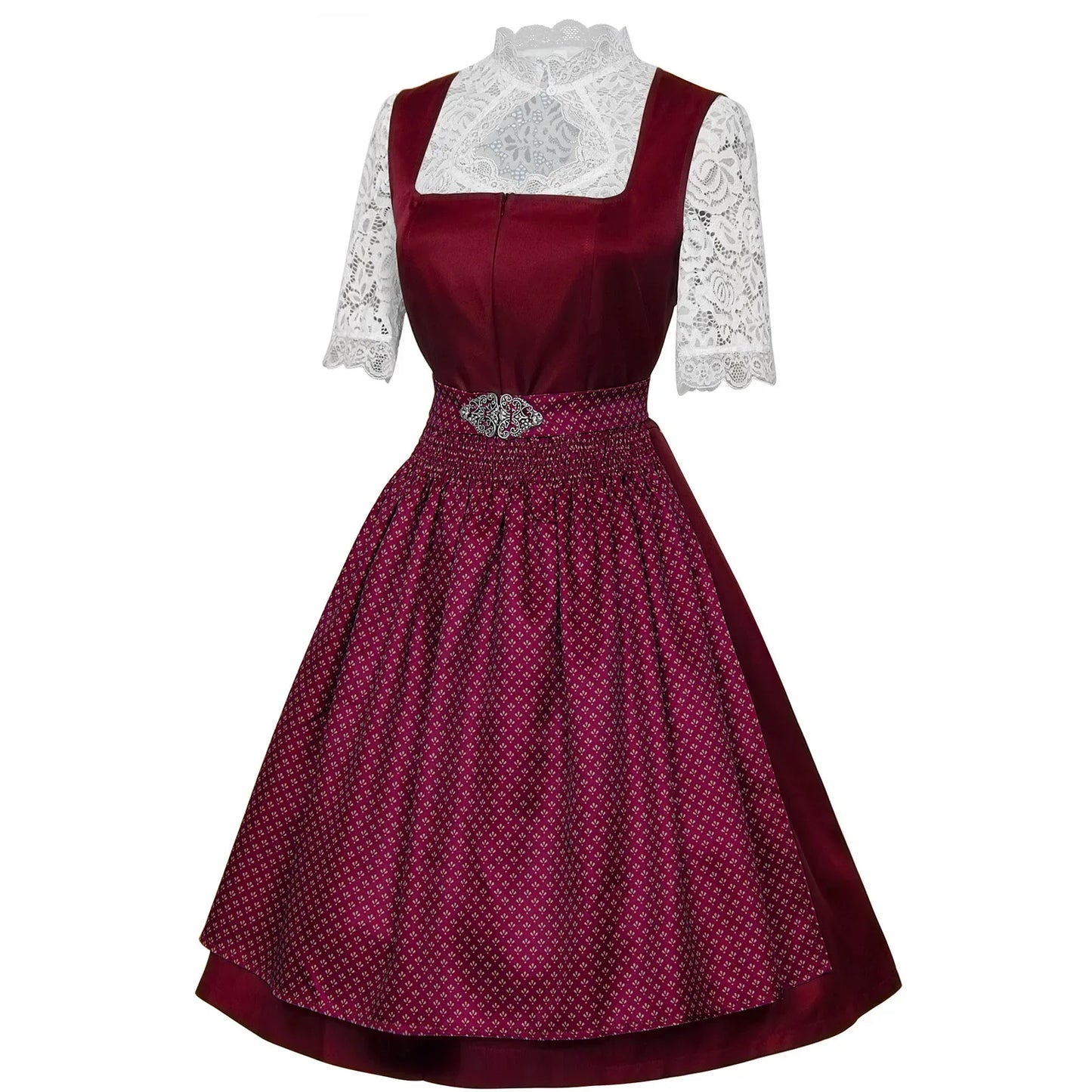 Women’s Elegant Dirndl Dress Set – Oktoberfest Bavarian Costume with Lace Blouse & Patterned Apron
