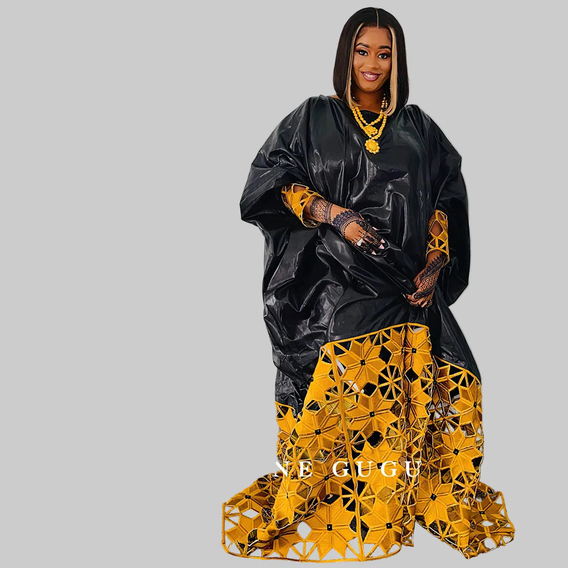 African Bazin Rich Dress With Gold Party Gown Plus Size Dashiki Robe Long Sleeves