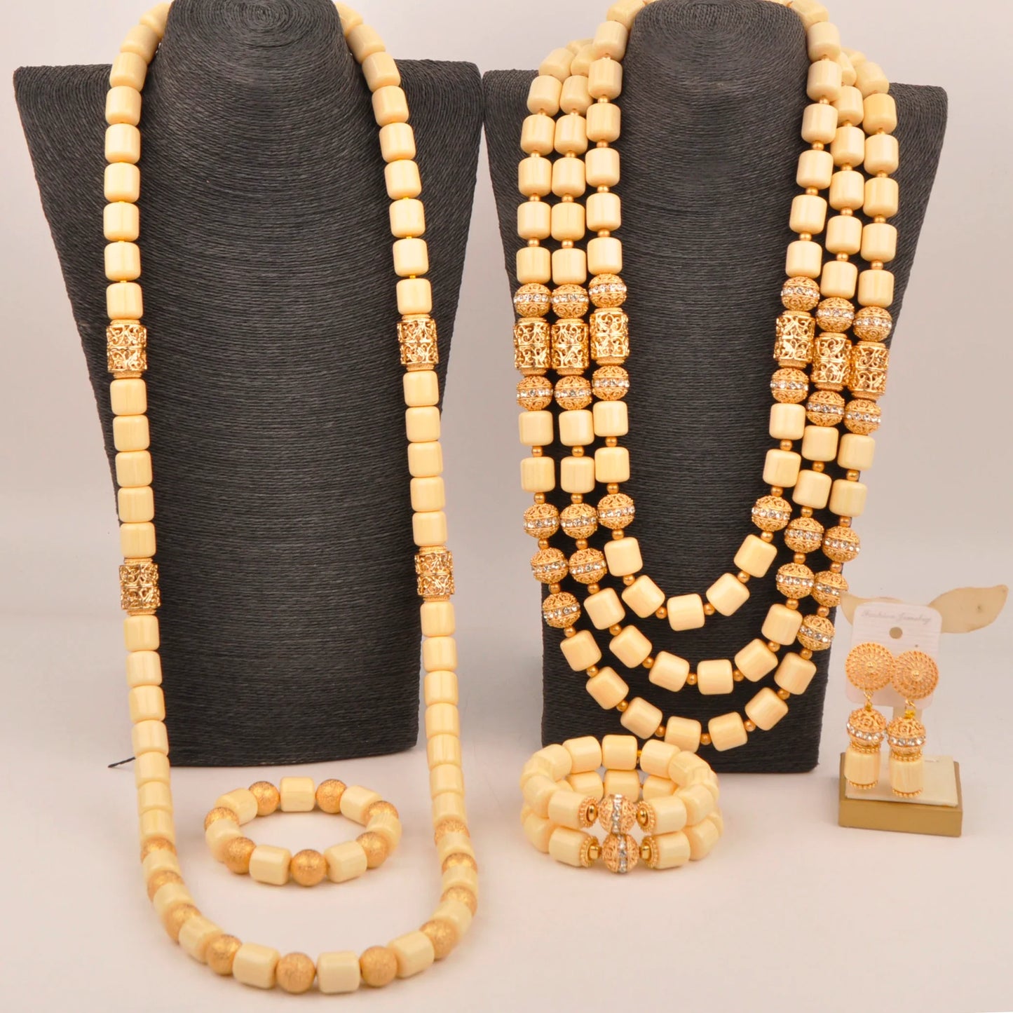 African Wedding Couple Set Orange Artificial Coral Beads Jewelry Set