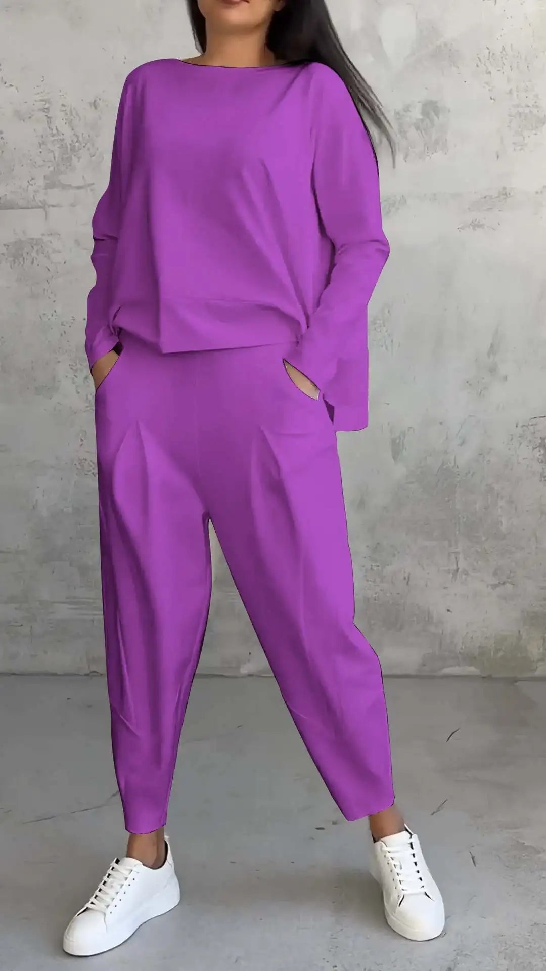 Spring Autumn Solid Women's Sports Set New Fashion Long Sleeve Irregular Loose Top Harem Pants Two Piece Set For Women Outfits