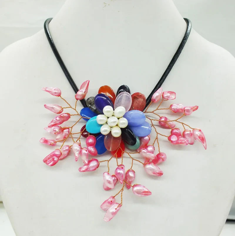 new !!  Latest Design Shell Flowers Wedding Crystal Necklace Women Fashion Necklace  20"