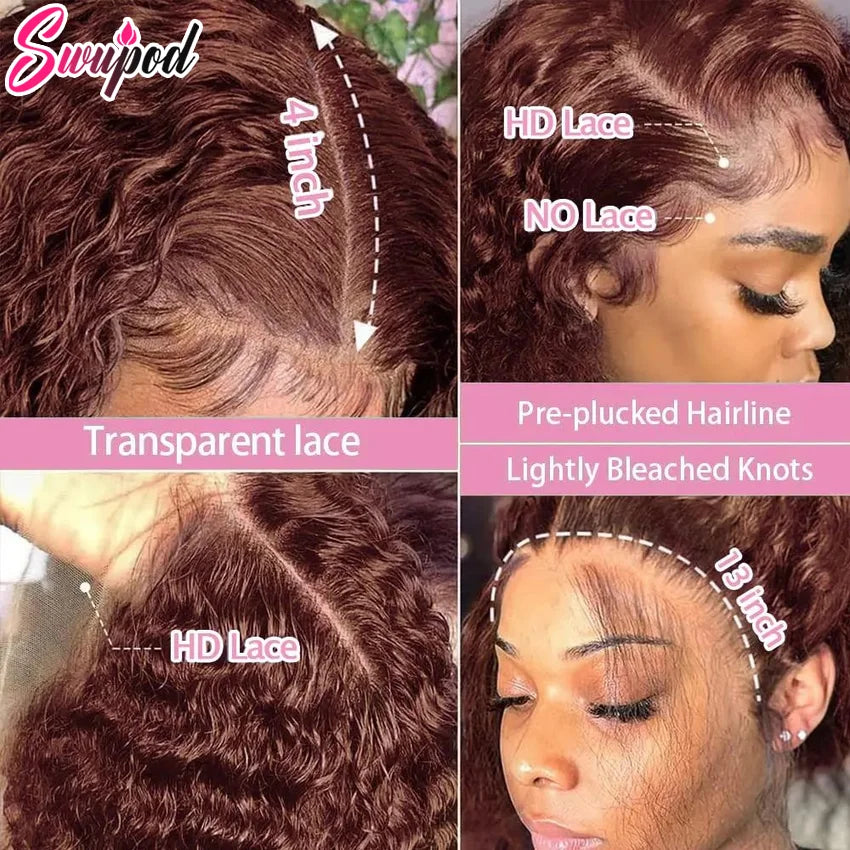 13x4 13x6 200 Density Transparent HD Lace Front Wig for Women Deep Wave Remy Human Hair  Ginger Orange 350 Color Glueless