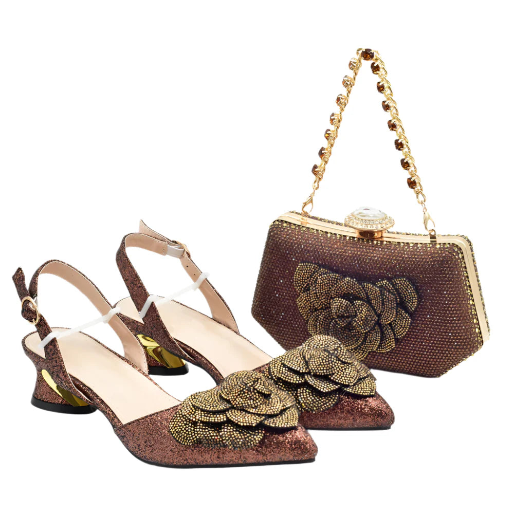 Women's Shoe and Bag Set Latest Luxury Italian Rhinstone Design for Wedding and Party
