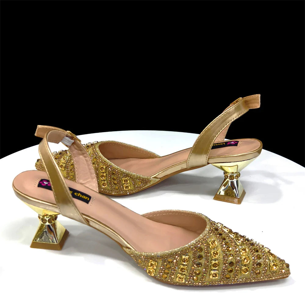 Women's Elegant Heels Rhinestone Handbag Set Italian Design for Weddings