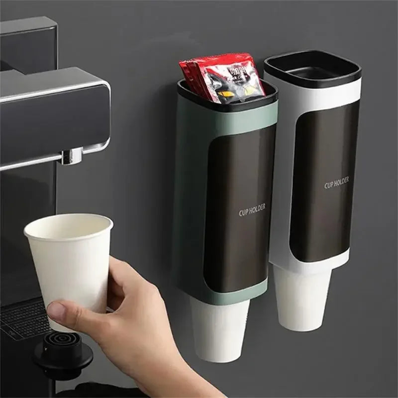 Cream Disposable Cup Holders Household Wall-Mounted Automatically Drop Punch-Free Paper Cups Dust-Proof Drinking Fountain Racks