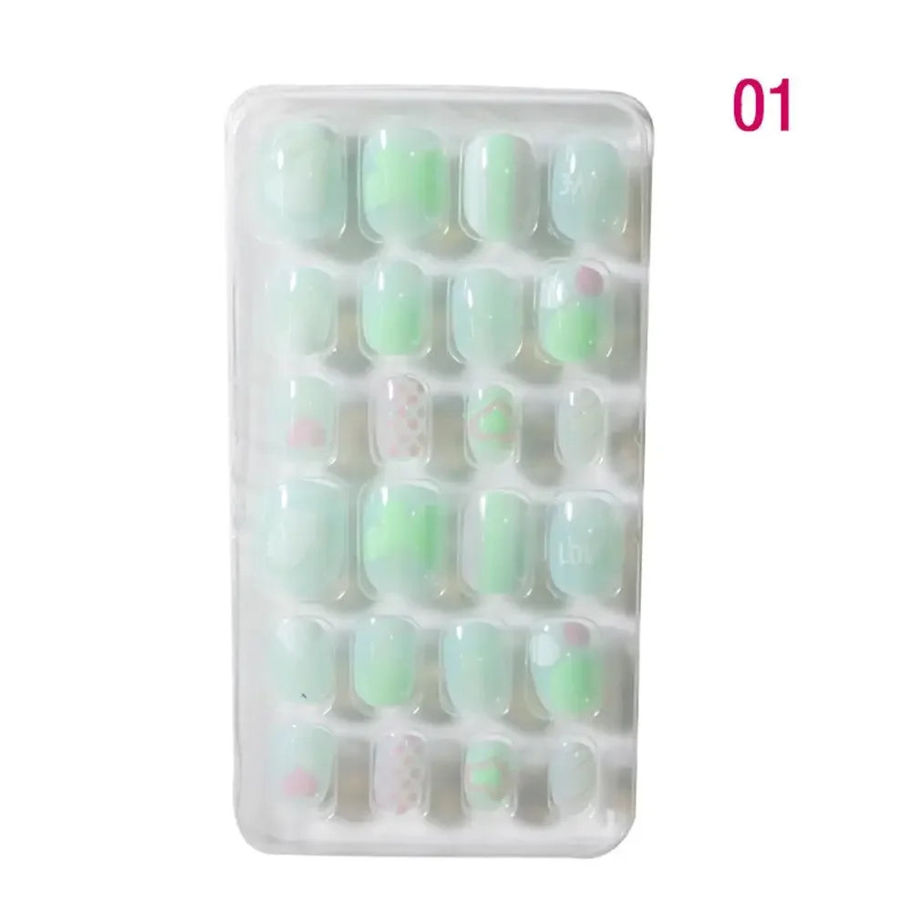 24Pcs/Set Kids Candy Flower Cute Fake Nails Detachable Full Cover False Nails Press On Nails Children Girls Nail Decoration Gift