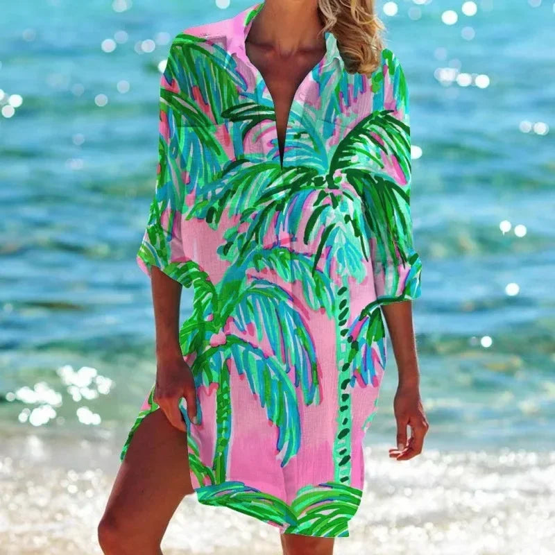 2.Boho Style Summer Cover-Up – Women's Tropical Print Beach Blouse Selection