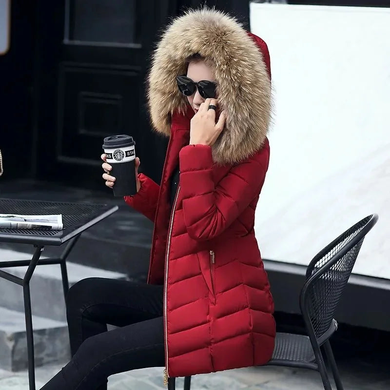 Winter Warm Fur Collar Hooded Women's Comfortable Zipper Pockets Jacket
