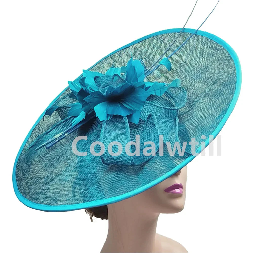 Royal Ascot Big Fascinator Hat Women Kentucky Derby Feather Large Hat Fascinator Party Wedding Headpiece Flower Church Chapeau