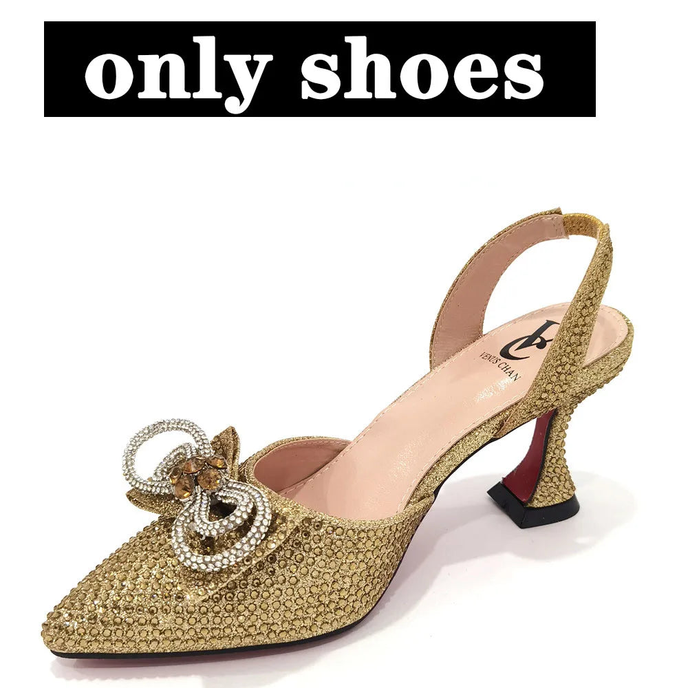 Women's High Heel Pointed Toe Sandals Party And Wedding Shoes and Bags Set