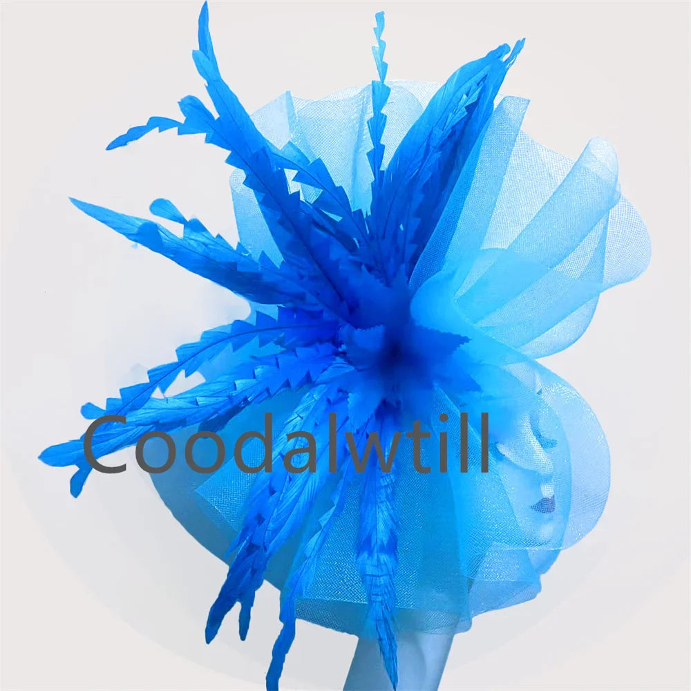 Kentucky Derby Big Fascinator Hat Women Wedding Elegant Feather Pillbox Cap Royal Party Headpiece Ladies Evening Church Chapeau