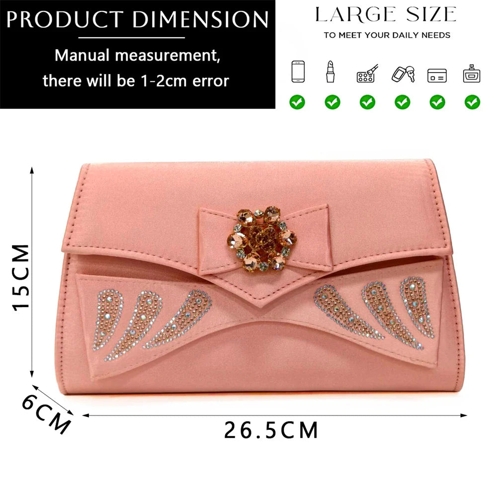 Venus Chan-Italian Shoes and Bags Matching Set for Women Bow Rhinestones Peep Toe High Heels Purple Color Nigerian Party 2024