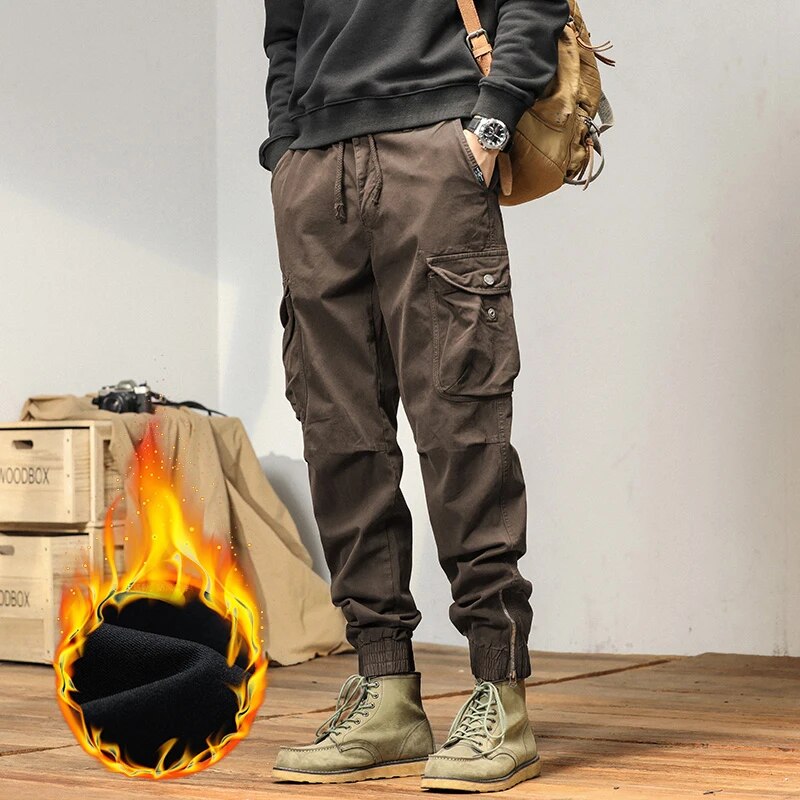 Cargo Cotton  Fleece Pants Men Winter Man Y2k Harem Tactical Pants  Multi-Pockets