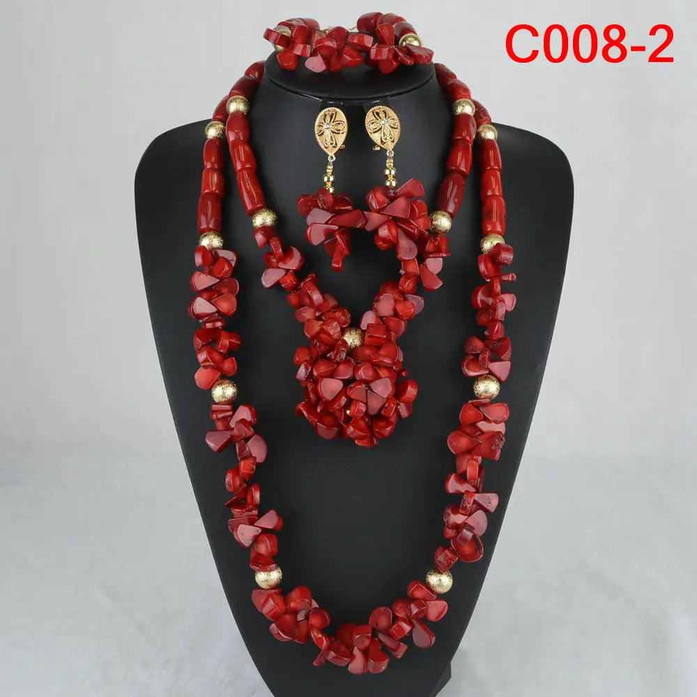 Latest Coral Jewelry Sets Nigerian Dubai Orange Necklace Sets of Beads African Bridal Jewelry Sets