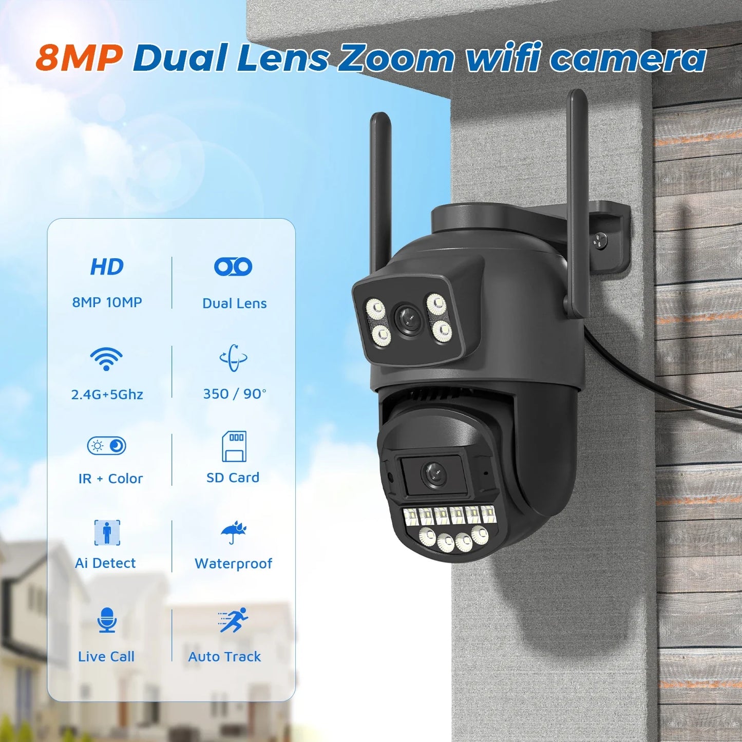 Camera 8MP 5K Outdoor Dual Lens Dual Screen 5G WIFI Camera