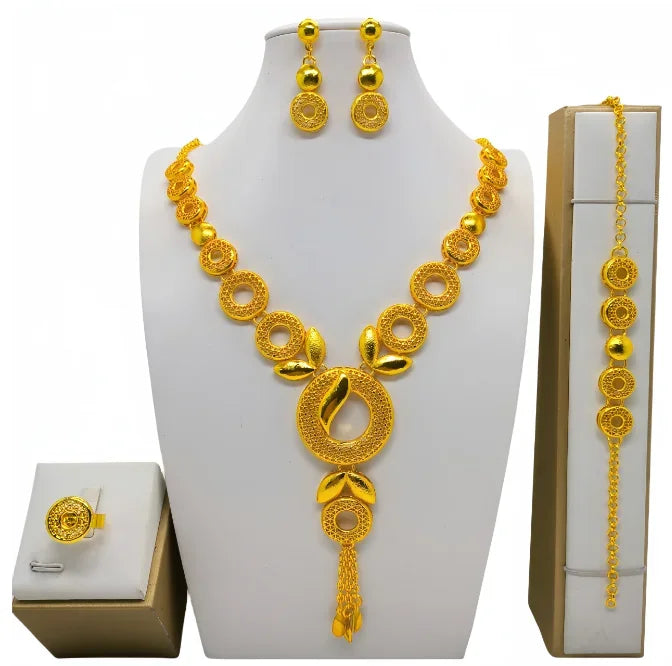 Dubai Necklace Earrings For Women Wedding 24k Gold Plated African Jwellery Bridesmaid Party Gift  Bridal Dubai Jewelry Sets