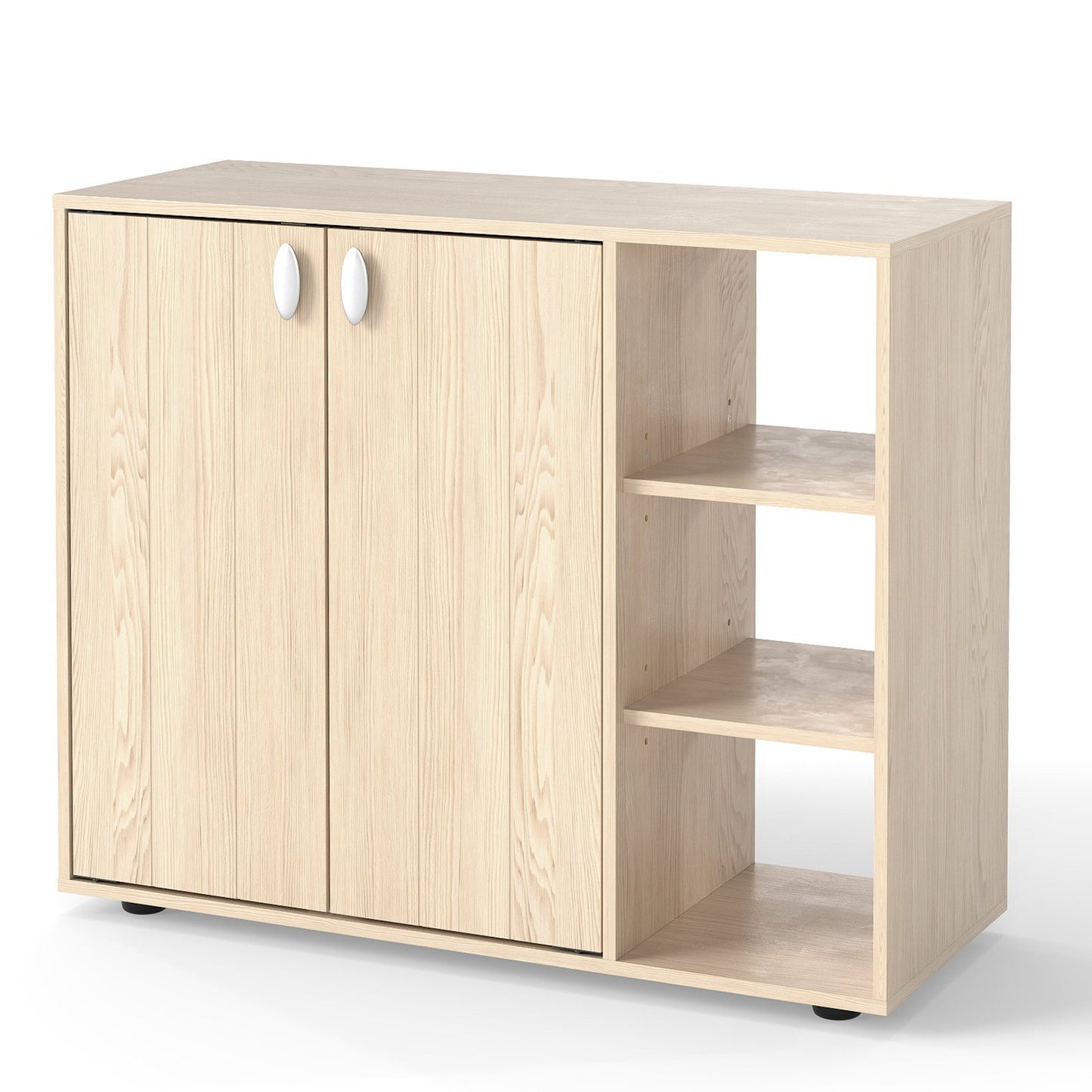 3-Tier Shoe Cabinet with Doors and Adjustable Open Shelves-White