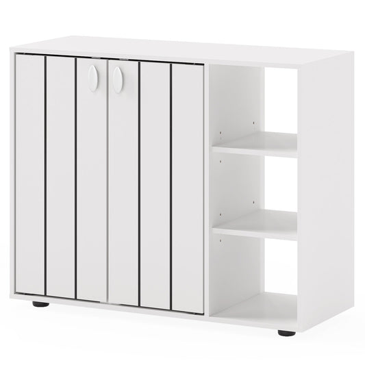 3-Tier Shoe Cabinet with Doors and Adjustable Open Shelves-White