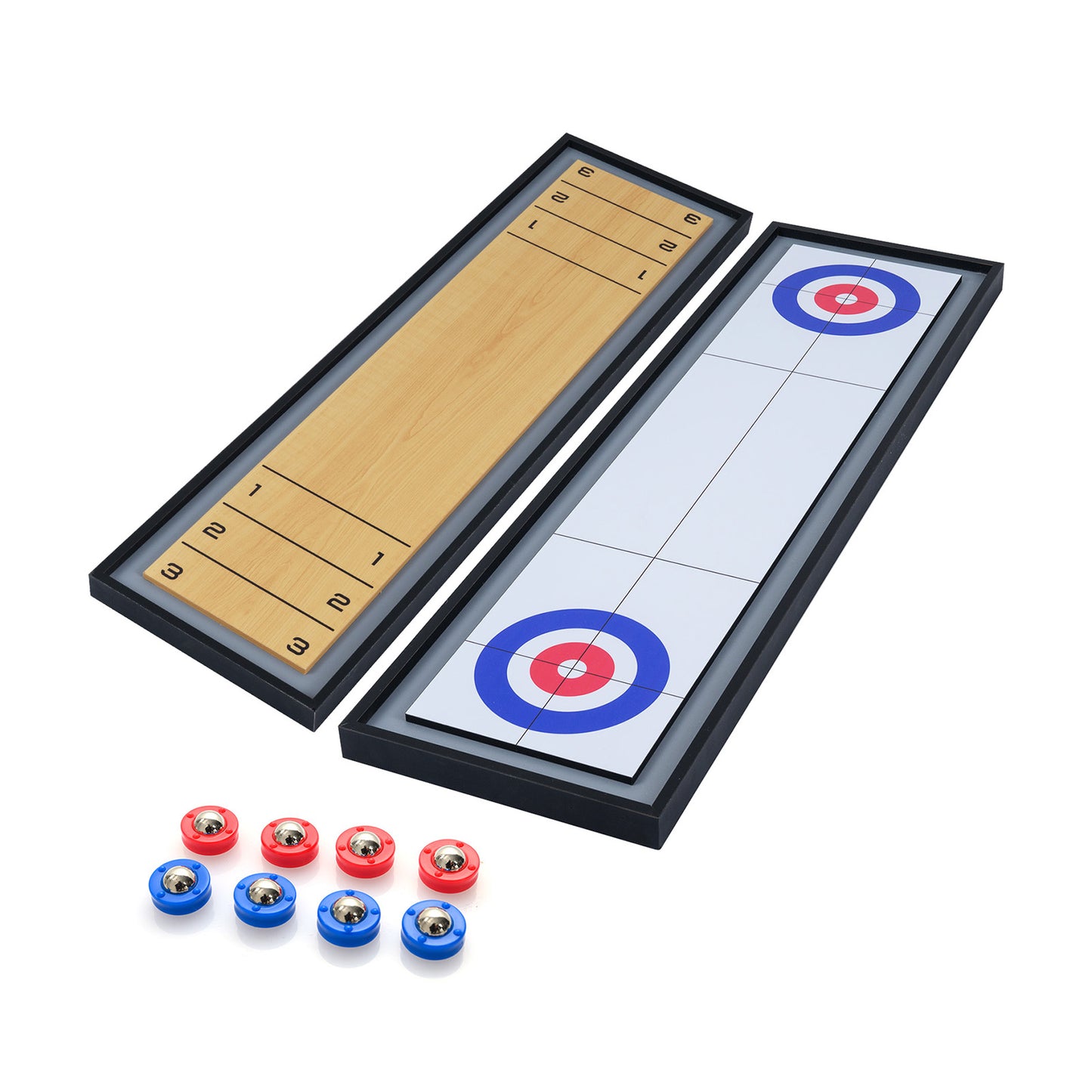 Shuffleboard and Curling 2 in 1 Board Game with 8 Rolling Pucks
