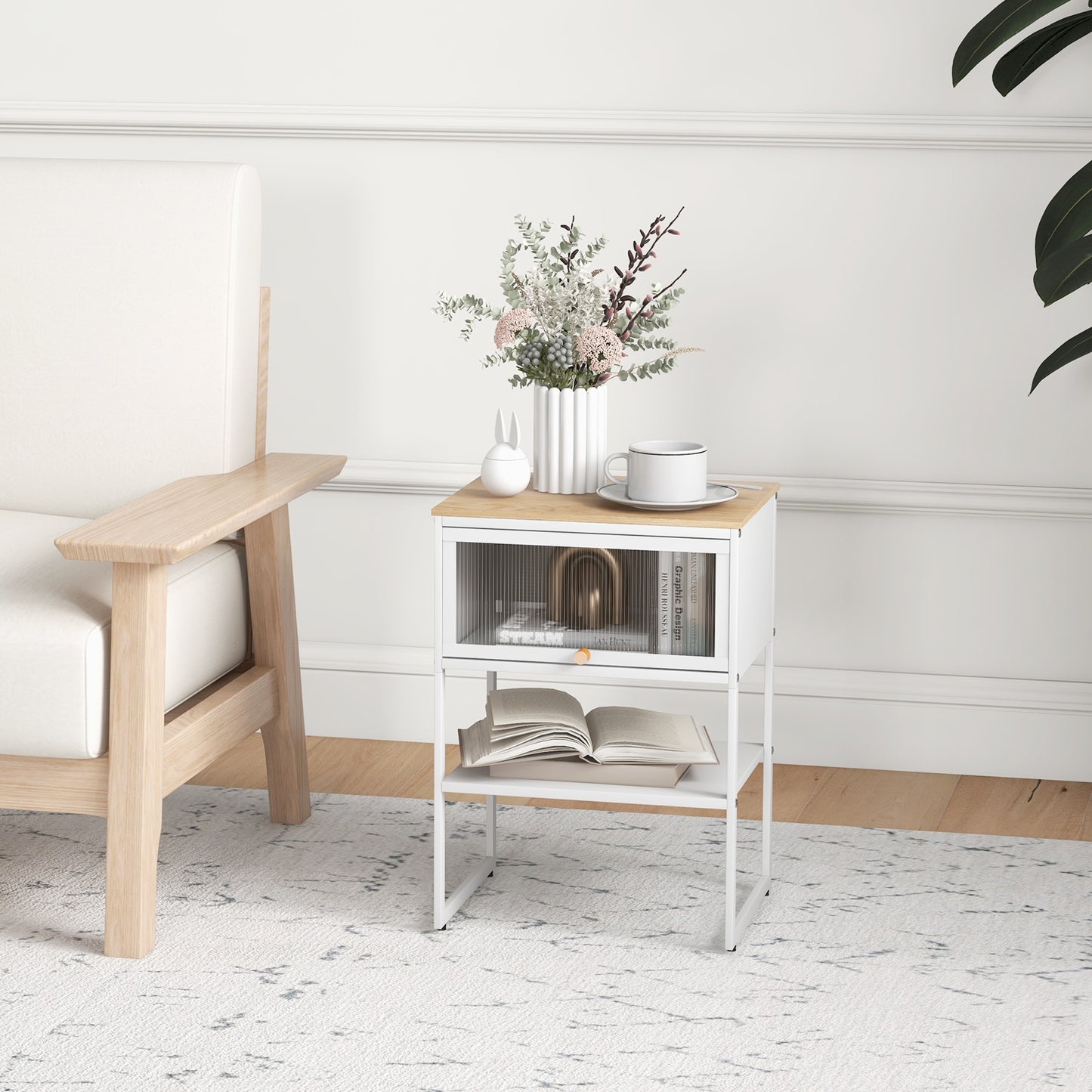 3-Tier Side Table with Storage Shelf for Living Room and Bedroom-White