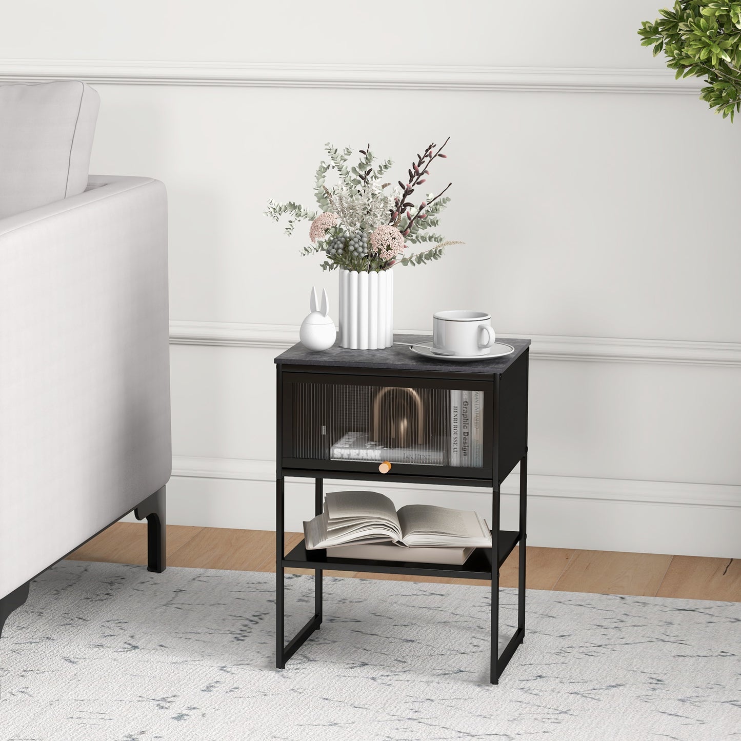 3-Tier Side Table with Storage Shelf for Living Room and Bedroom-White