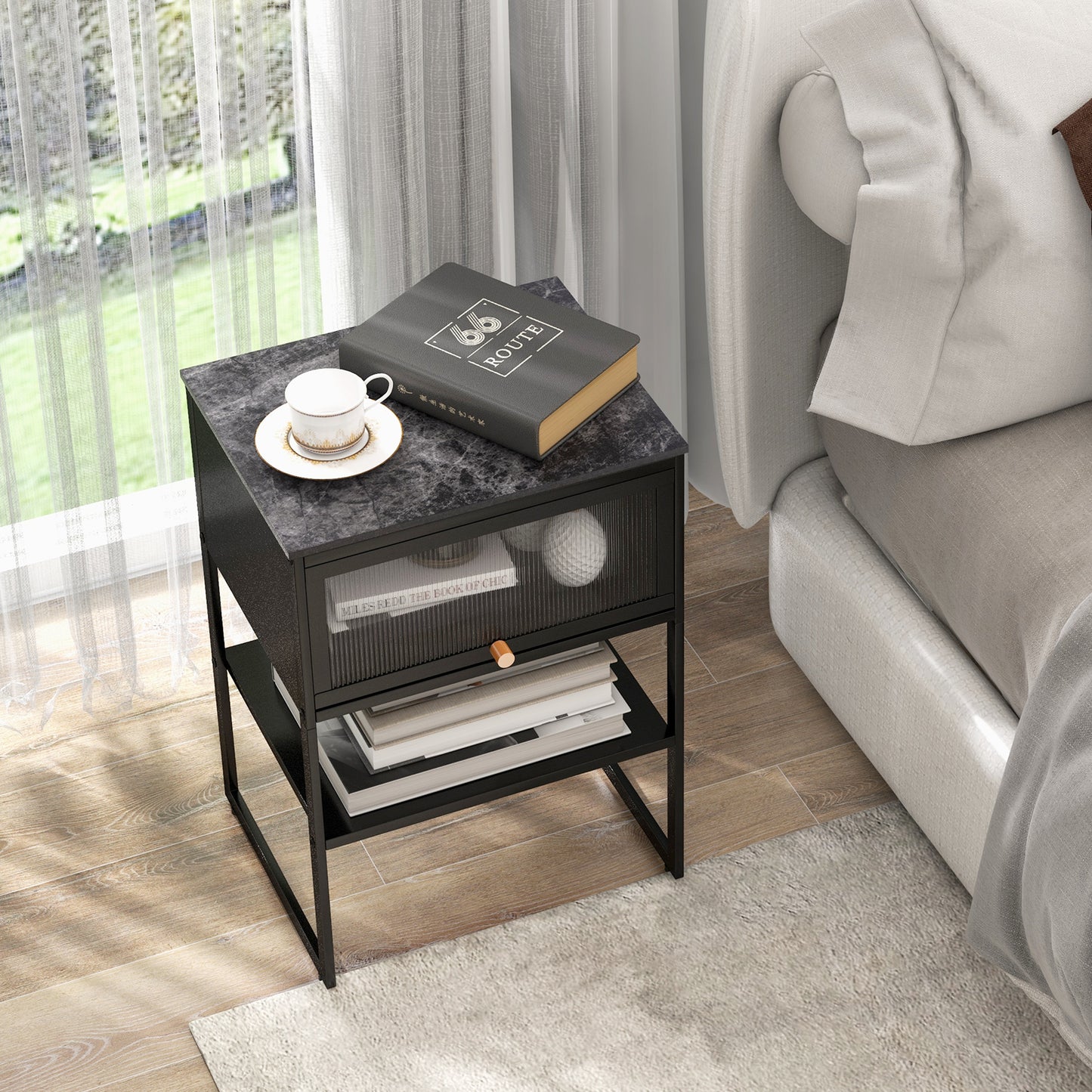 3-Tier Side Table with Storage Shelf for Living Room and Bedroom-White