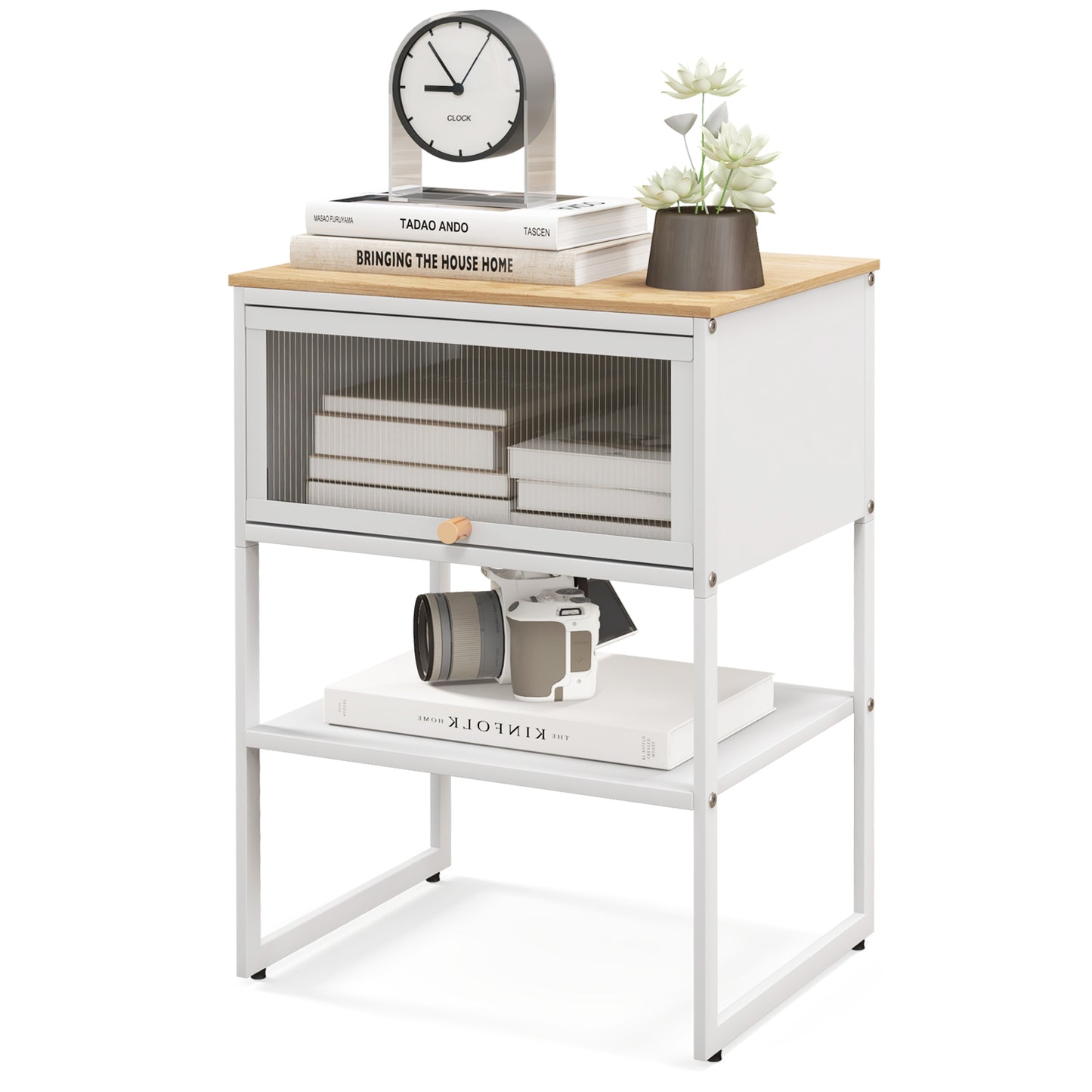 3-Tier Side Table with Storage Shelf for Living Room and Bedroom-White
