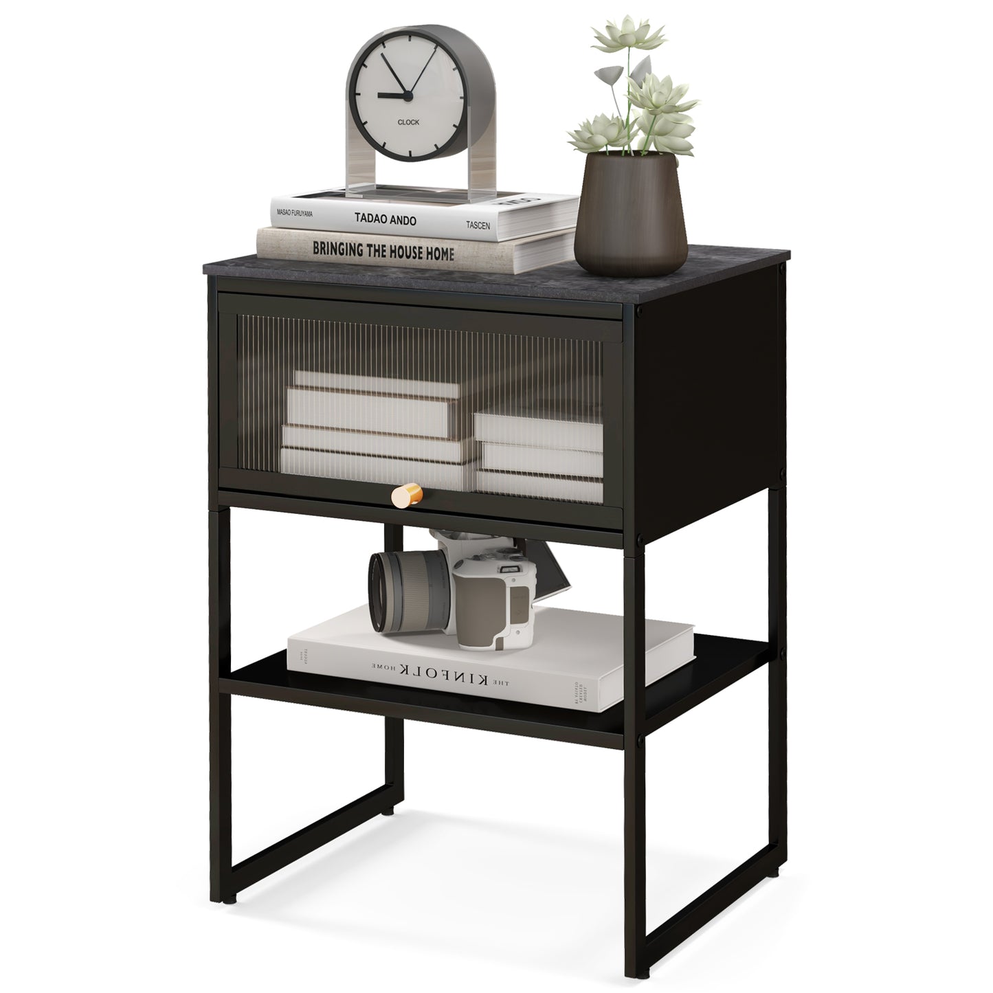 3-Tier Side Table with Storage Shelf for Living Room and Bedroom-White