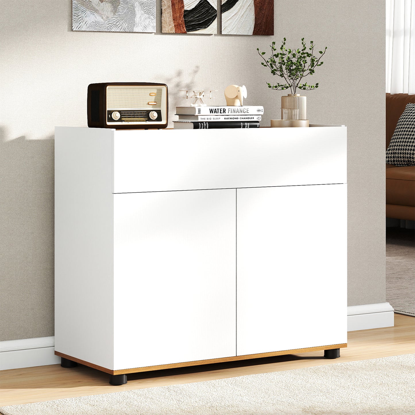 Sideboard Buffet Cabinet with 1 Drawer and 2 Doors for Kitchen-Black