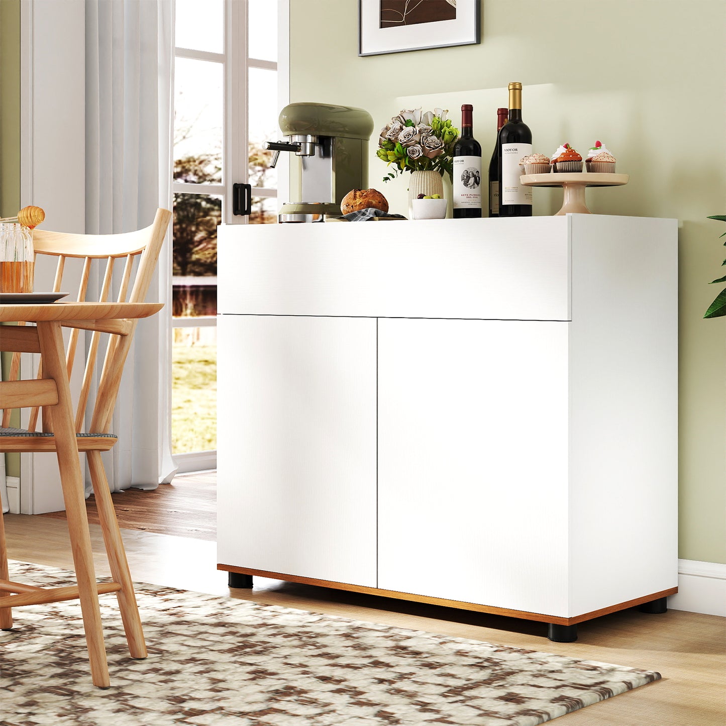 Sideboard Buffet Cabinet with 1 Drawer and 2 Doors for Kitchen-Black