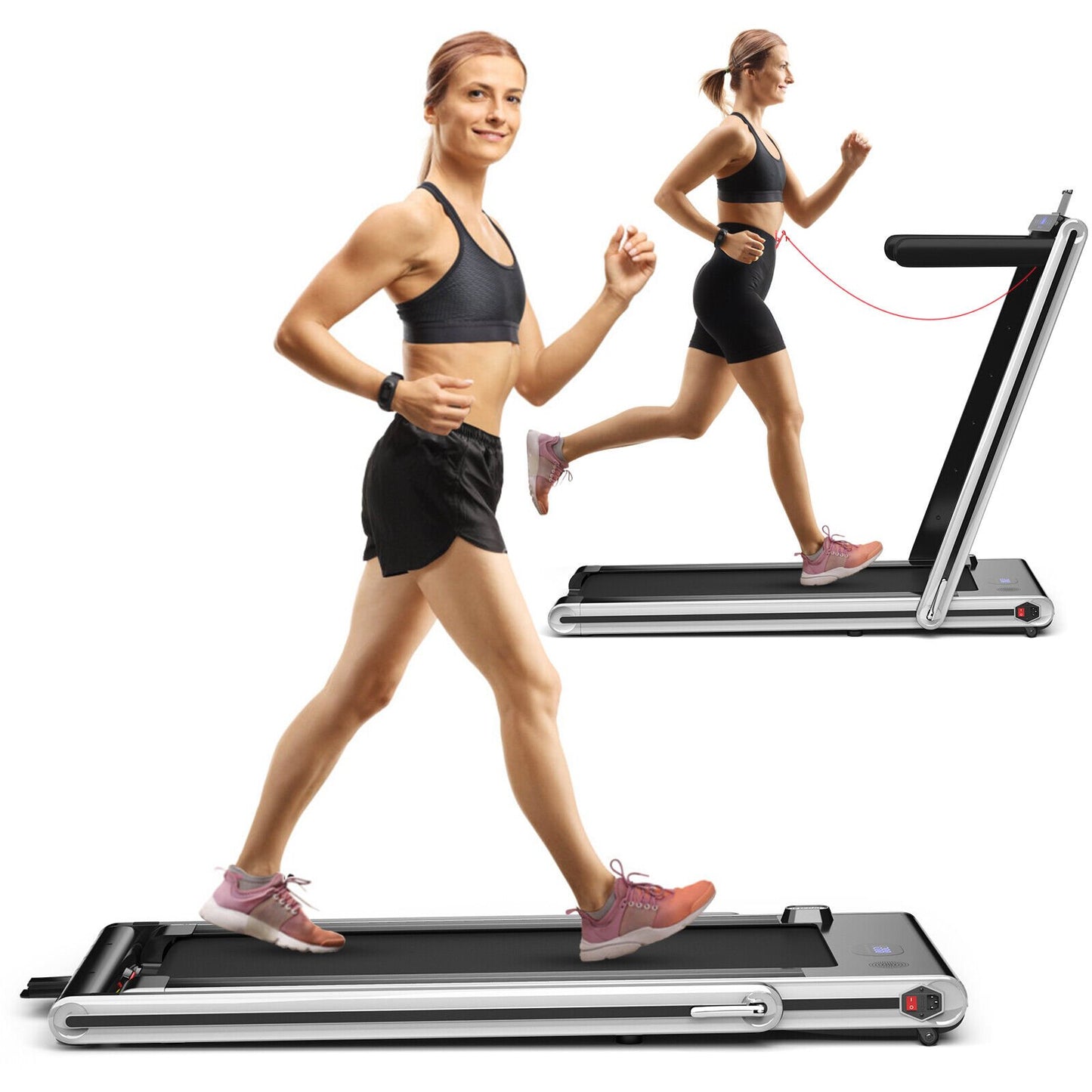 2-in-1 Folding Under Desk Treadmill with Dual LED Display-Blue