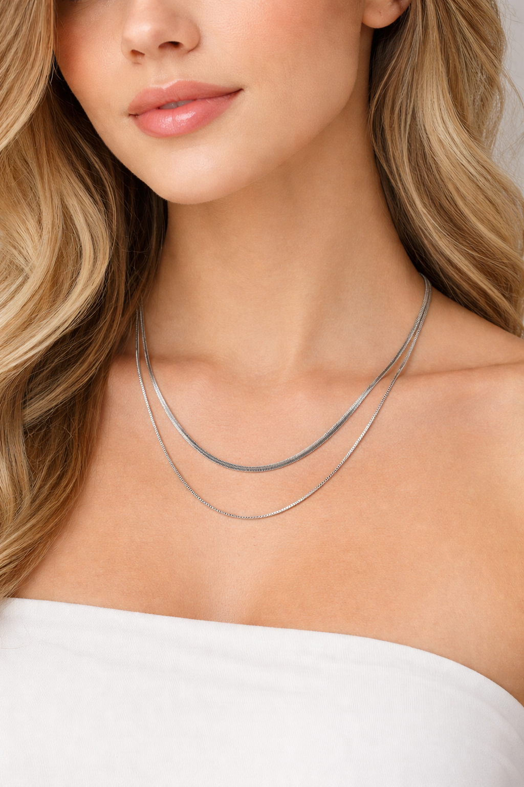 Milan Luxe Silver Plated Double Layer Chain