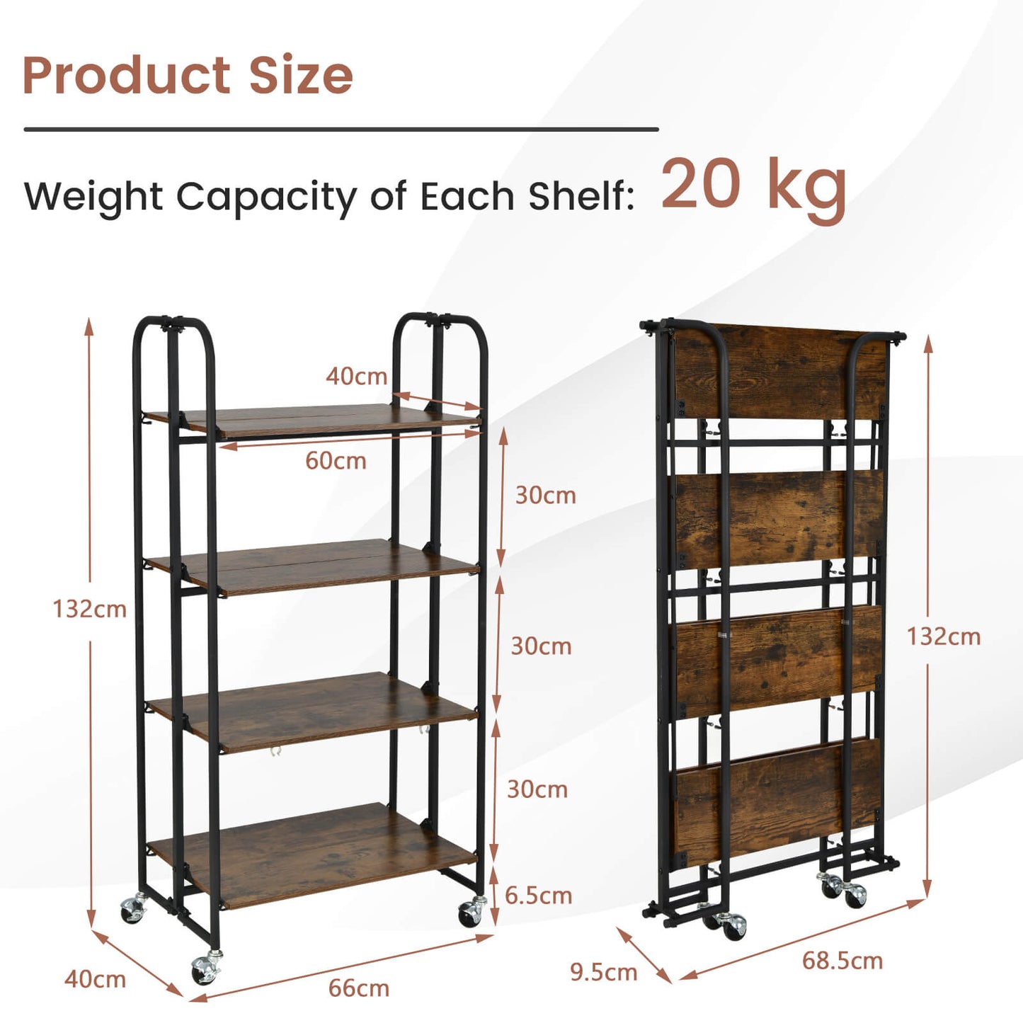 2-Tier Folding Kitchen Island Cart with Metal Frame