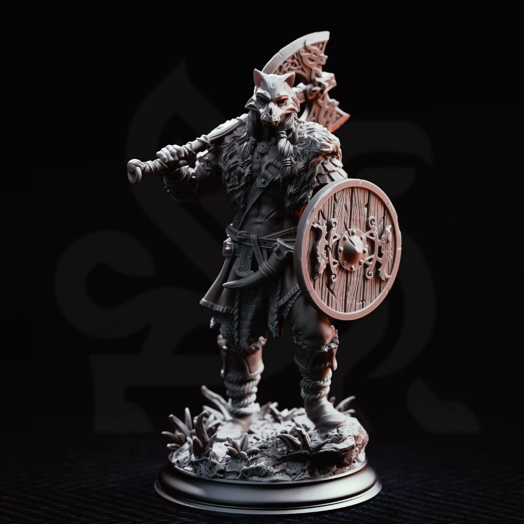 Skjolnir Ulvar Barbarian of the Wolf - 3D Printed Barbarian Miniature