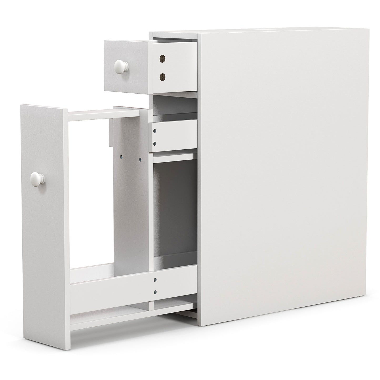 Slim Storage Cabinet with Slide-out Drawers and Flip-open Top Cover-Black