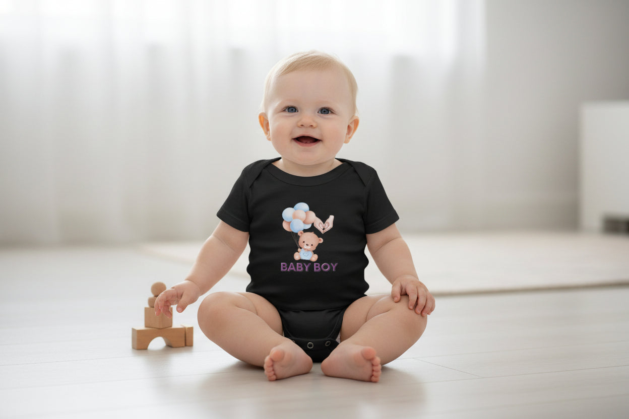 Adorable “Baby Boy” One-Piece Bodysuit – Soft 100% Cotton, Snap Legs & Envelope Neck – Perfect for Newborns to 24 Months