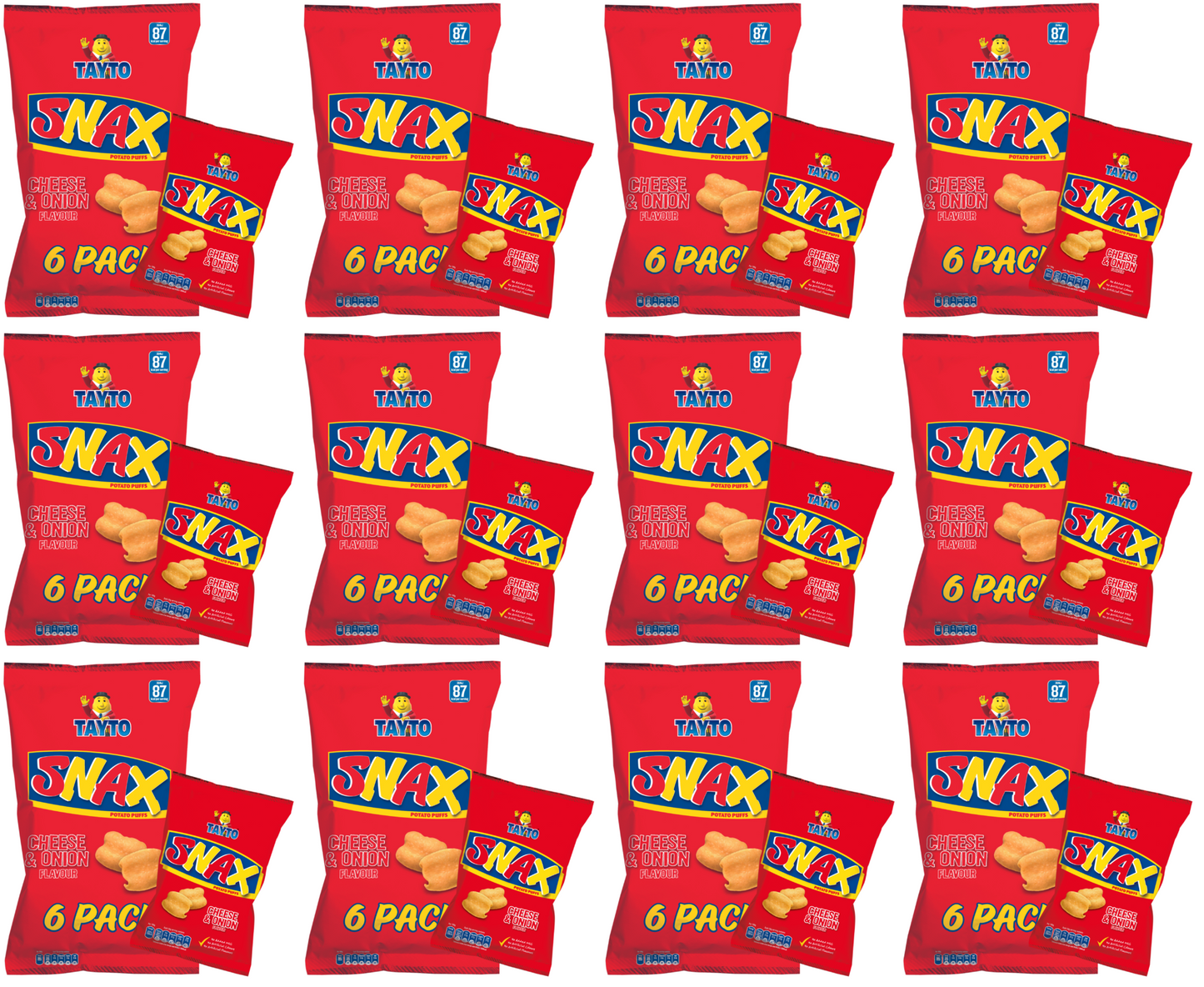 12 x Tayto Snax Potato Puffs Cheese & Onion Flavour 6 X 17G