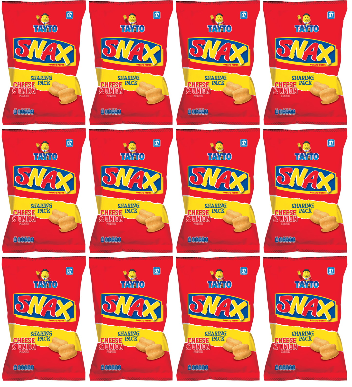 12 x Tayto Snax Potato Puffs Cheese & Onion Flavour 90G