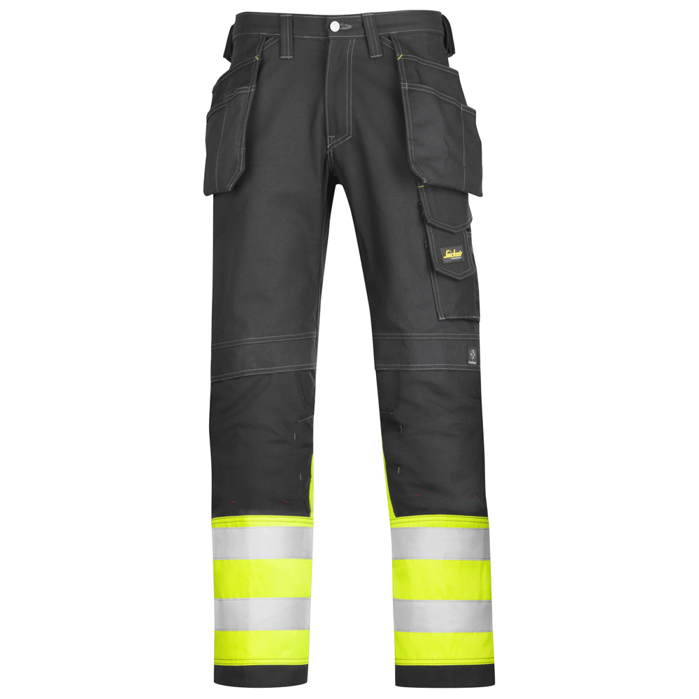 Snickers 3235 High-Vis Holster Pocket Cotton Trousers, Class 1 Black/Yellow Waist 35"- Leg 35"- Snickers Size: 150