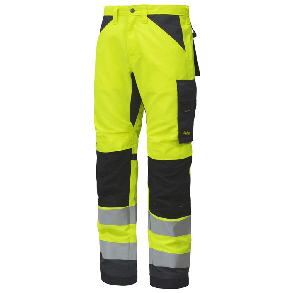 Snickers 6331 AllroundWork, Hi-Vis Work Trousers+ CL2 Yellow 35" Waist - 35" Leg - Snickers Size 150