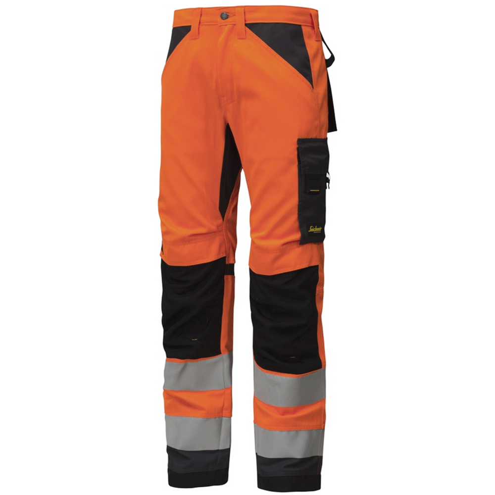 Snickers 6331 AllroundWork, Hi-Vis Work Trousers+ CL2 Orange 33" Waist - 32" Leg - Snickers Size 48