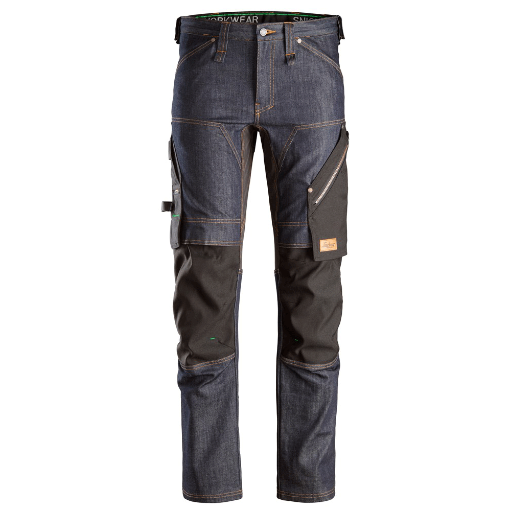 Snickers 6956 FlexiWork, Denim Knee Pad Work Trousers Denim/Black, 35" Waist 30" Leg-Snickers 100