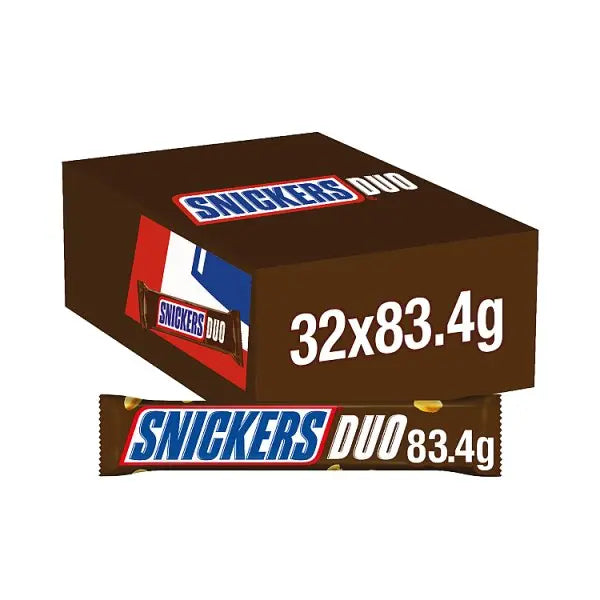 Snickers Caramel, Nougat & Peanuts Chocolate Snack Bar Duo 83.4g (Case of 32)